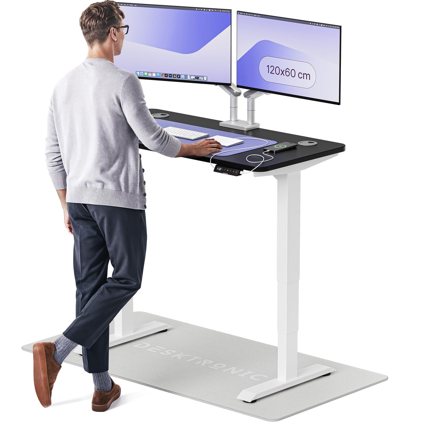 Desktronic HomePro Höhenverstellbarer Schreibtisch Elektrisch – Ergonomischer Steh Sitz Schreibtisch mit Dual Motor, Touchscreen, USB-A & USB-C