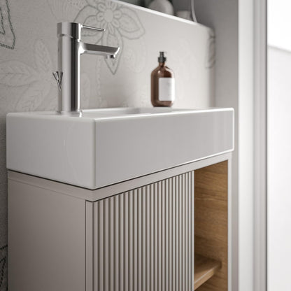 BERNSTEIN Beldivo Badmöbel Set mit Waschbecken – Wandhängender Waschtischunterschrank mit Keramikbecken, Push-Open & Soft-Close, MDF