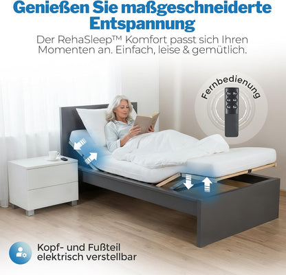 RehaSleep Komfort Lattenrost elektrisch verstellbar – Birkenholz, ergonomisch, 28 Leisten, Schlafsystem für optimalen Liegekomfort