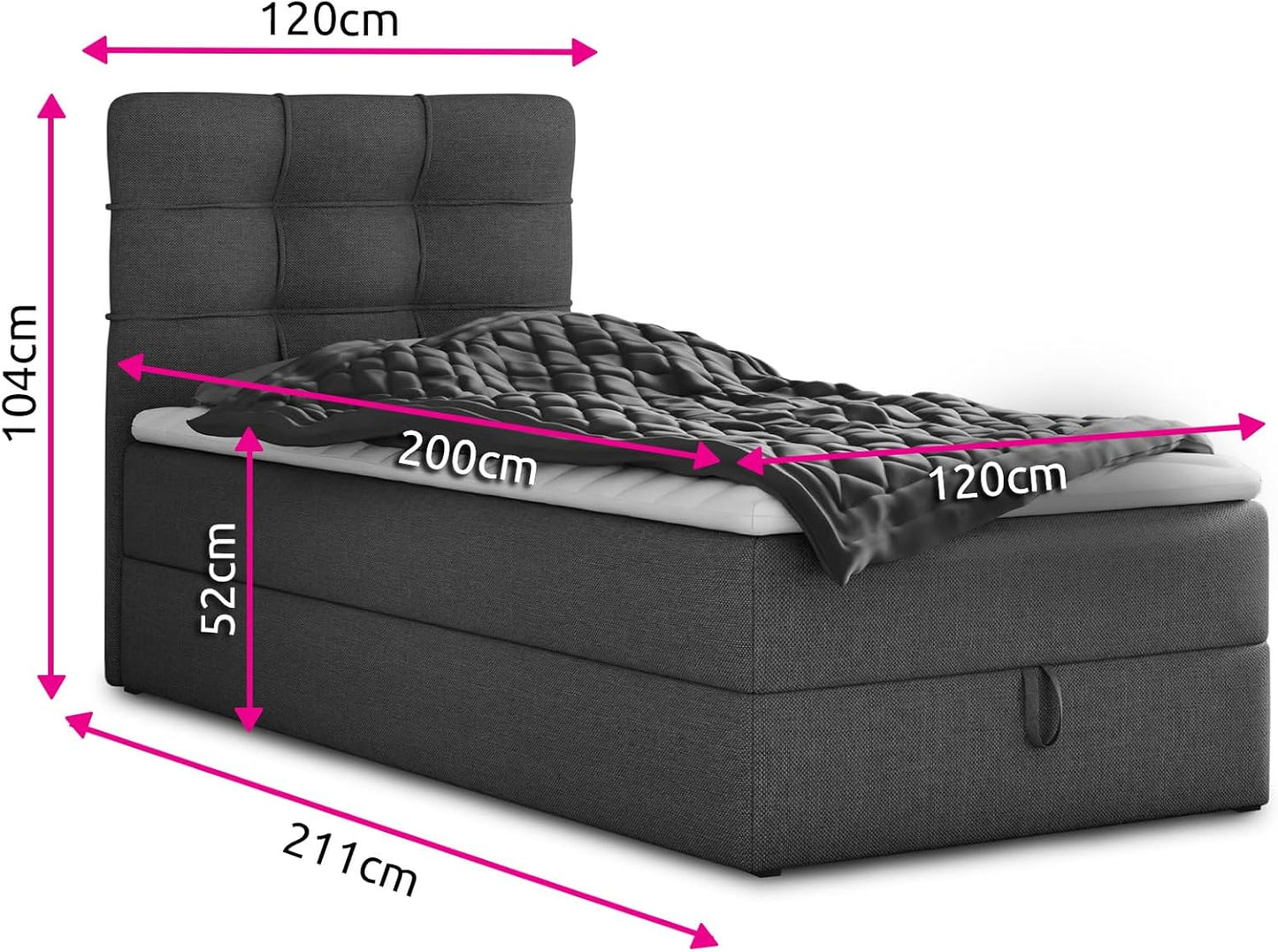 Sofnet Best Mini Boxspringbett mit Bettkasten und Topper – Gepolstertes Bett mit Bonellmatratze, Stauraumbett für Schlafzimmer