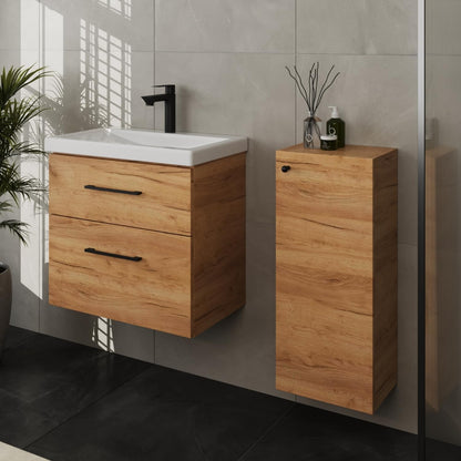 Planetmöbel Badmöbel Set 63 cm Anthrazit mit Keramik Waschbecken, Spiegelschrank 60 cm LED & Steckdose, Modern