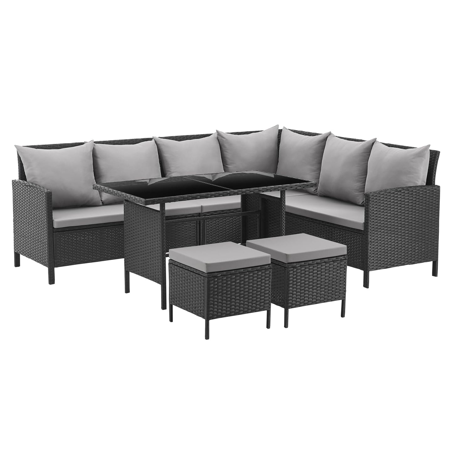 SVITA Madison Rattan Lounge Ecksofa Set Braun, Polyrattan Gartenmöbel mit Tisch & Kissen