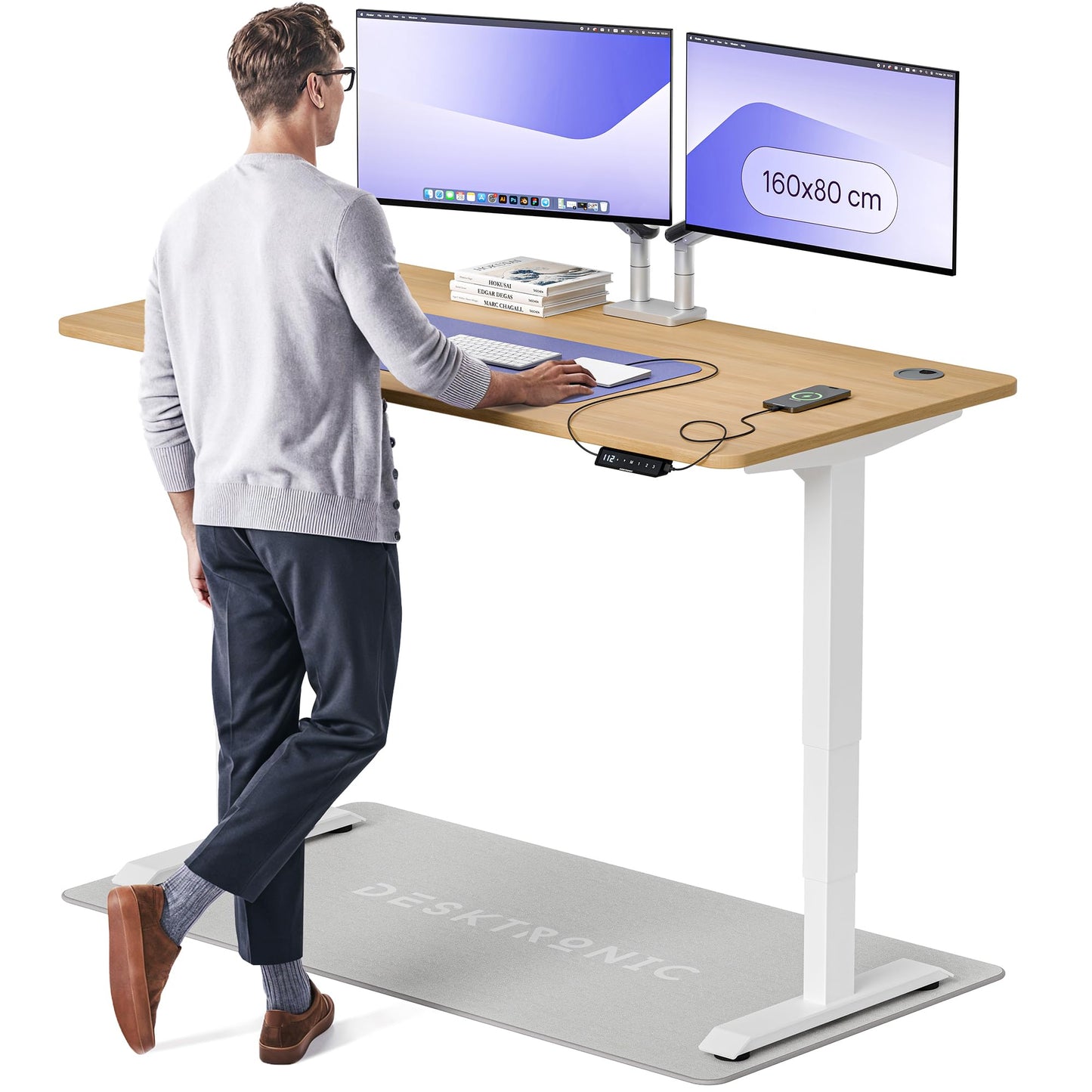 Desktronic HomePro Höhenverstellbarer Schreibtisch Elektrisch – Ergonomischer Steh Sitz Schreibtisch mit Dual Motor, Touchscreen, USB-A & USB-C