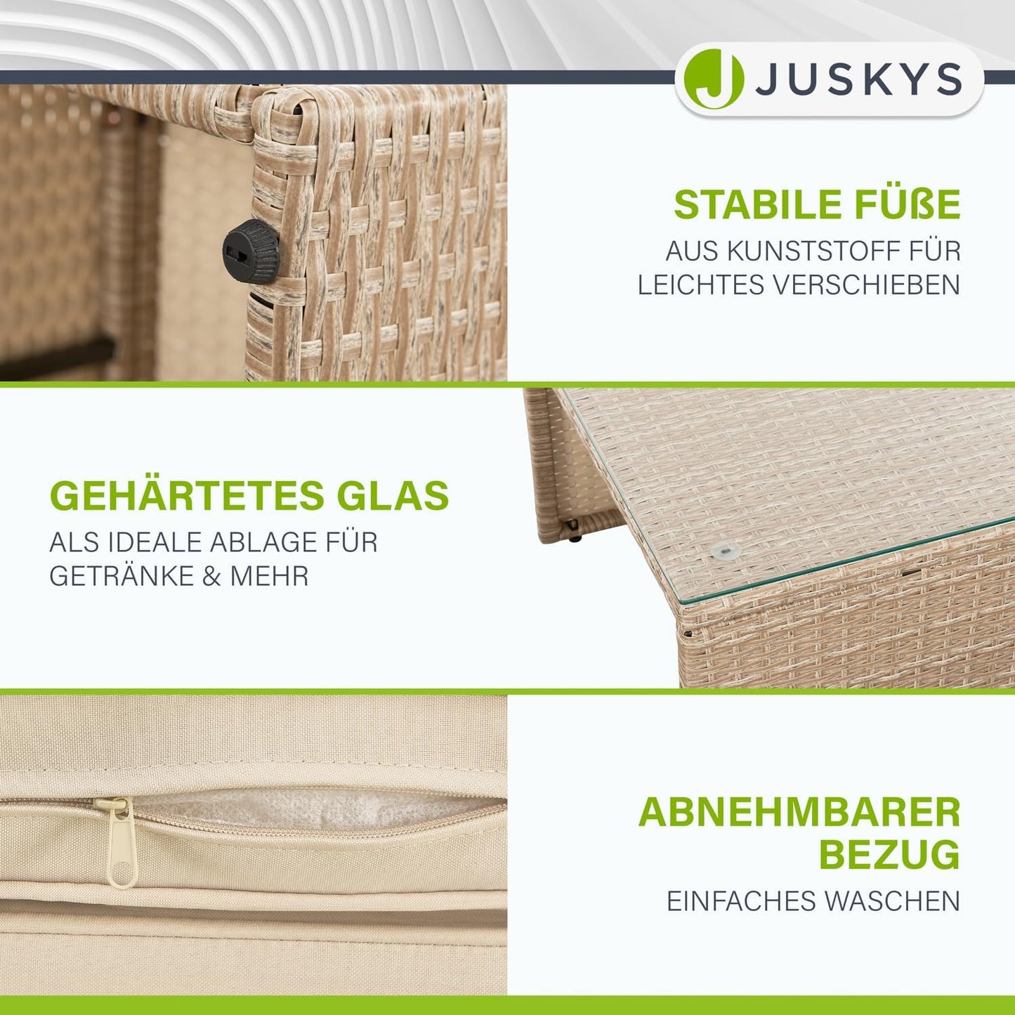 Juskys Polyrattan Gartenmöbel Set Salou mit Abdeckung, Outdoor Lounge mit Tisch & Kissen