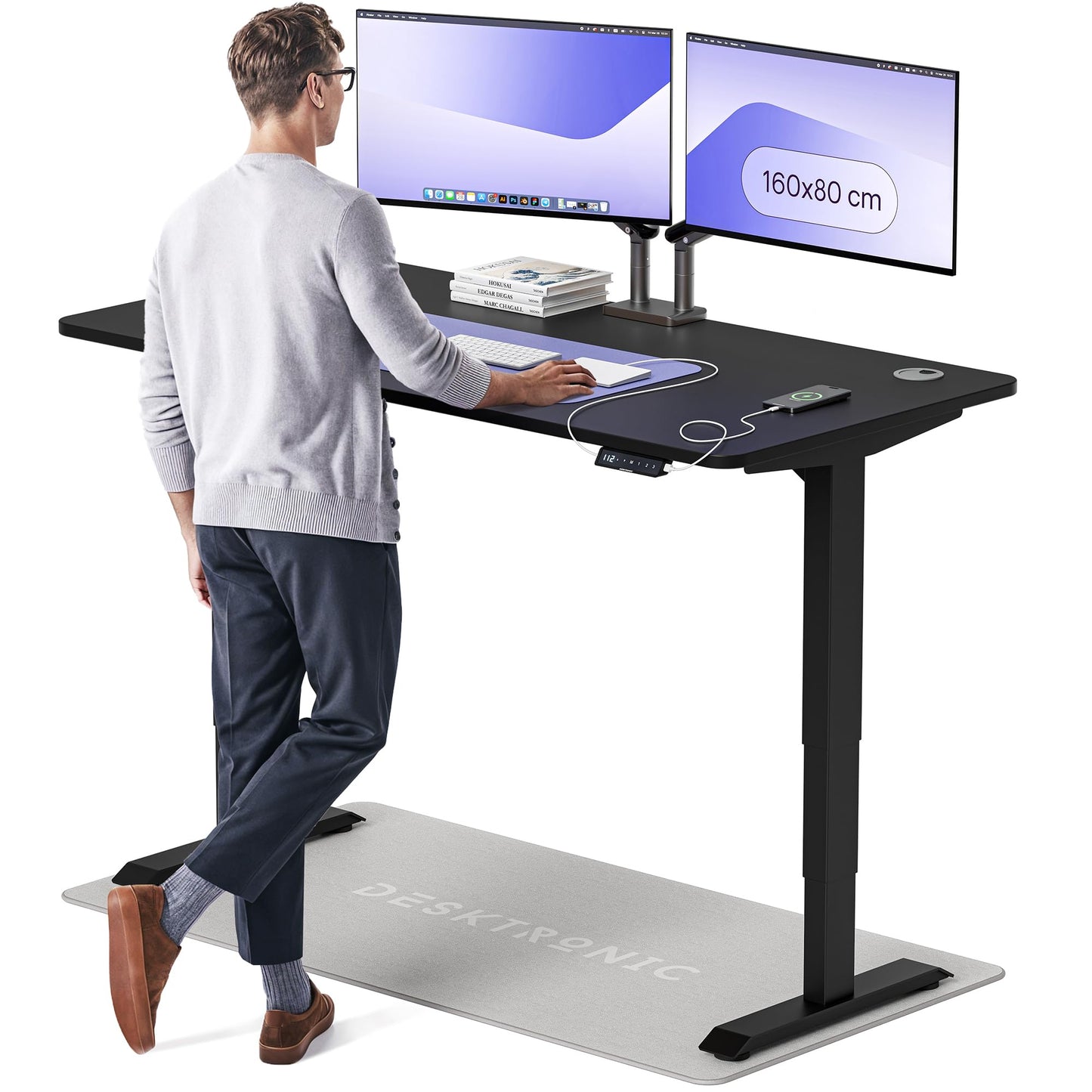 Desktronic HomePro Höhenverstellbarer Schreibtisch Elektrisch – Ergonomischer Steh Sitz Schreibtisch mit Dual Motor, Touchscreen, USB-A & USB-C