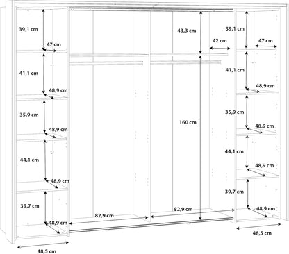 Forte Jabim Kleiderschrank mit LED Beleuchtung – Schwebetürenschrank 4-türig 280 cm Schlafzimmer