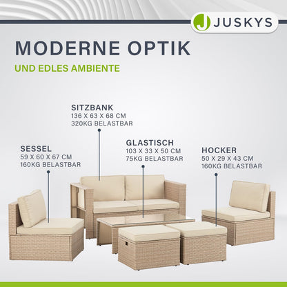 Juskys Polyrattan Gartenmöbel Set Salou mit Abdeckung, Outdoor Lounge mit Tisch & Kissen