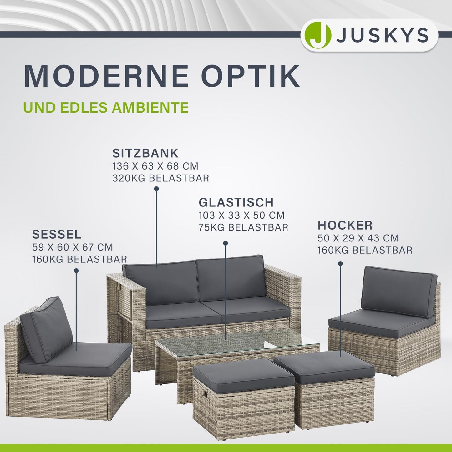 Juskys Polyrattan Gartenmöbel Set Salou mit Abdeckung, Outdoor Lounge für 6 Personen, wetterfest