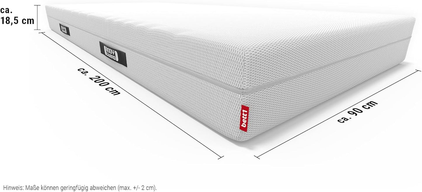 bett1 Bodyguard Anti-Kartell Matratze aus QXSchaum, 2 Härtegrade, Oeko-TEX 100, waschbarer Bezug