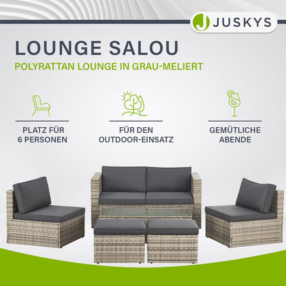 Juskys Polyrattan Gartenmöbel Set Salou mit Abdeckung, Outdoor Lounge für 6 Personen, wetterfest