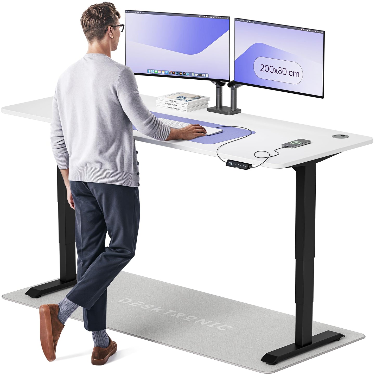 Desktronic HomePro Höhenverstellbarer Schreibtisch Elektrisch – Ergonomischer Steh Sitz Schreibtisch mit Dual Motor, Touchscreen, USB-A & USB-C