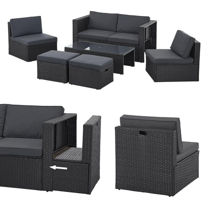 Juskys Polyrattan Gartenmöbel Set Salou mit Abdeckung, Outdoor Lounge für 6 Personen, wetterfest