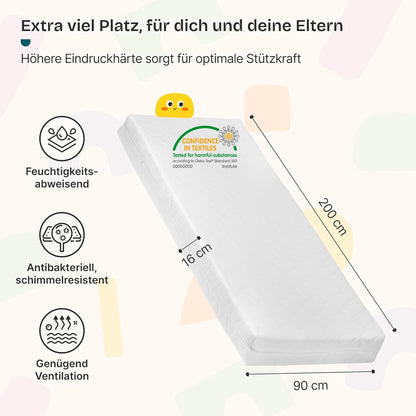 [en.casa] Kinder Hausbett aus Kiefernholz mit Lattenrost & Matratze, Montessori Kinderbett mit Rausfallschutz, stabiles Spielbett für Kinderzimmer