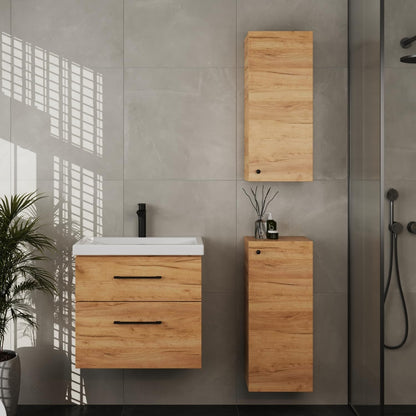 Planetmöbel Badmöbel Set 63 cm Anthrazit mit Keramik Waschbecken, Spiegelschrank 60 cm LED & Steckdose, Modern