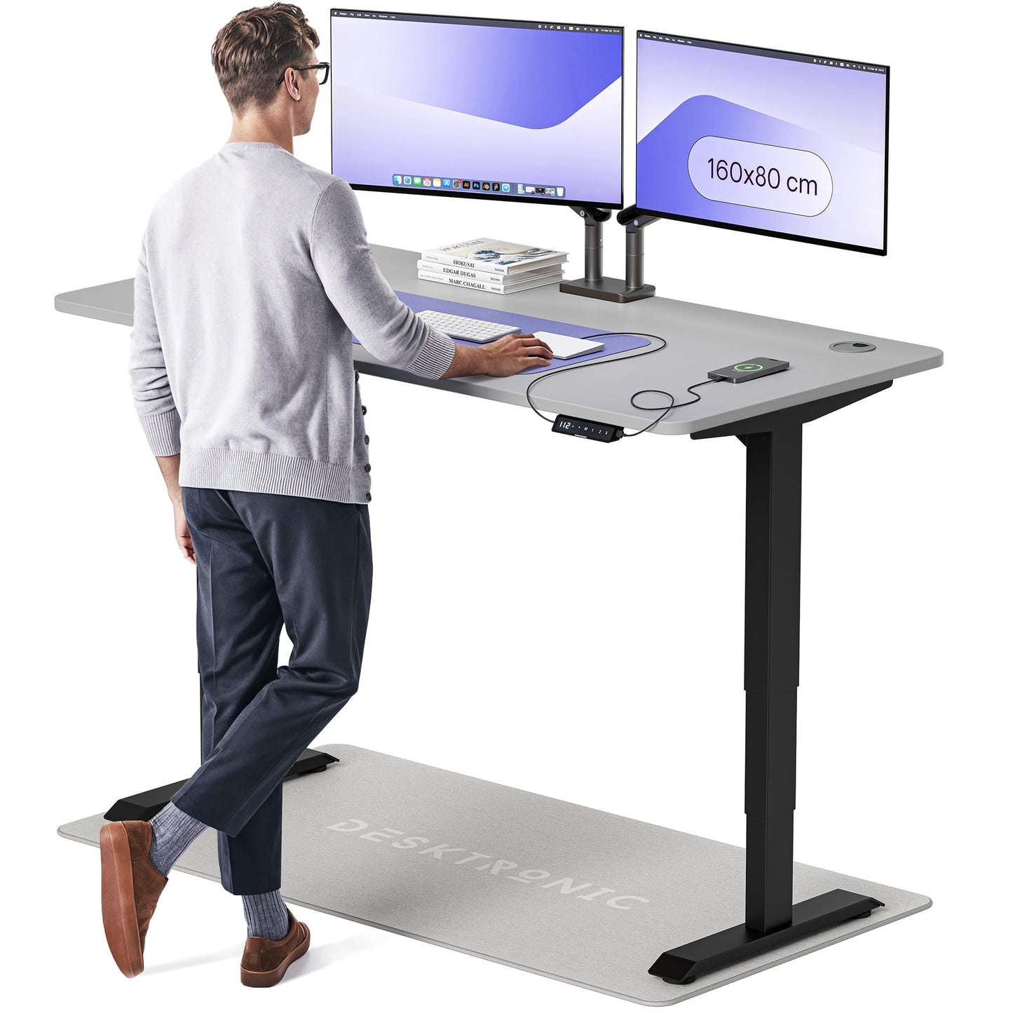 Desktronic HomePro Höhenverstellbarer Schreibtisch Elektrisch – Ergonomischer Steh Sitz Schreibtisch mit Dual Motor, Touchscreen, USB-A & USB-C