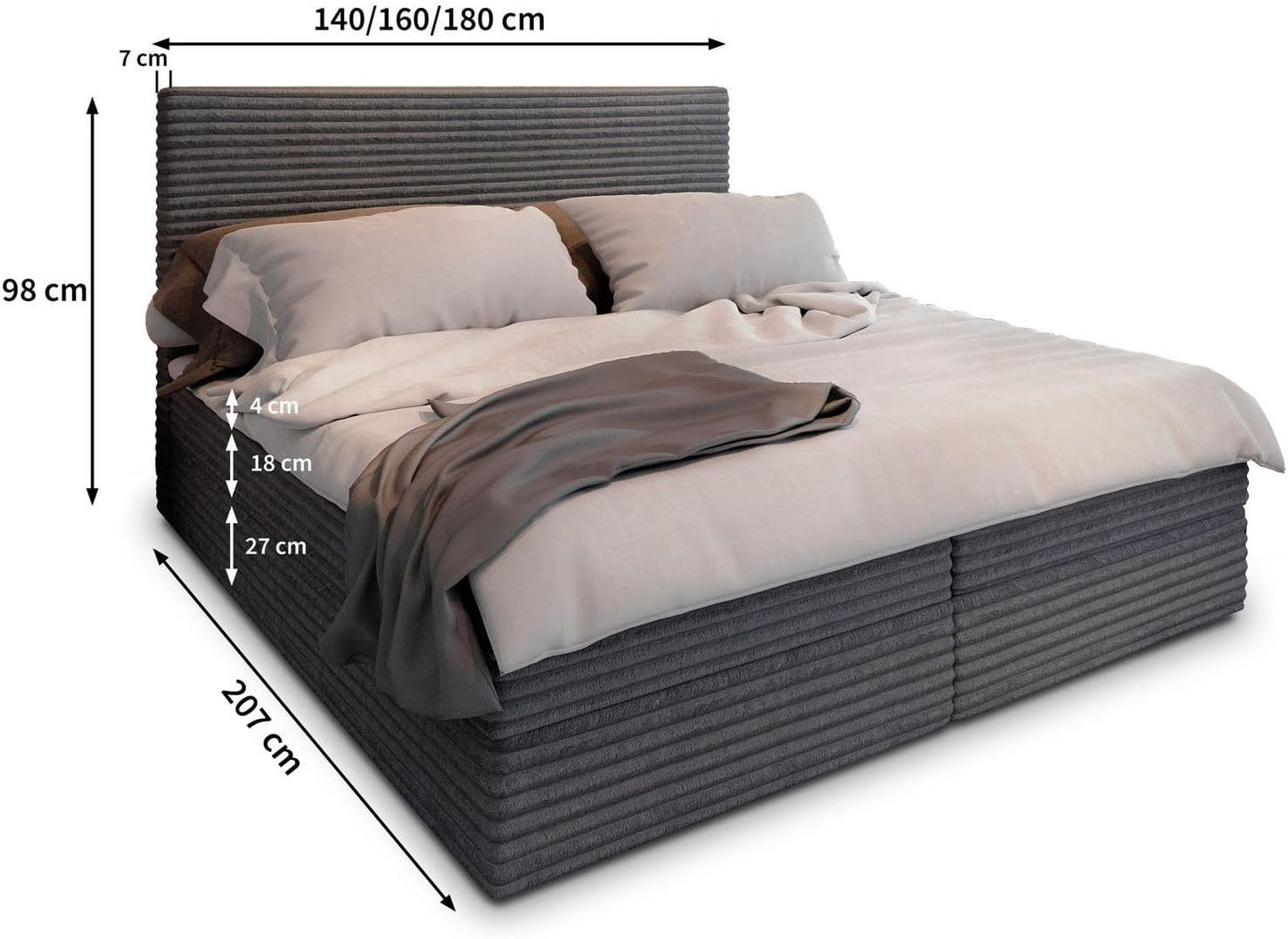 Masseno Boxspringbett PISA Komplett-Set mit Matratze & Topper, Polsterbett mit Bettkasten