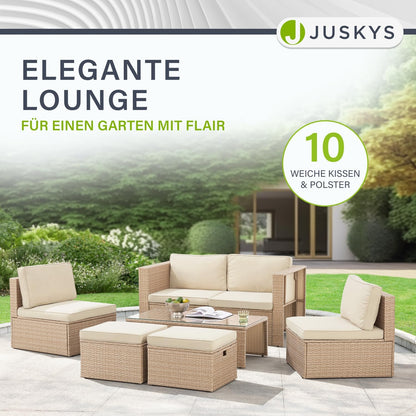 Juskys Polyrattan Gartenmöbel Set Salou mit Abdeckung, Outdoor Lounge mit Tisch & Kissen