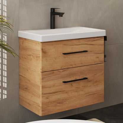 Planetmöbel Badmöbel Set 63 cm Anthrazit mit Keramik Waschbecken, Spiegelschrank 60 cm LED & Steckdose, Modern