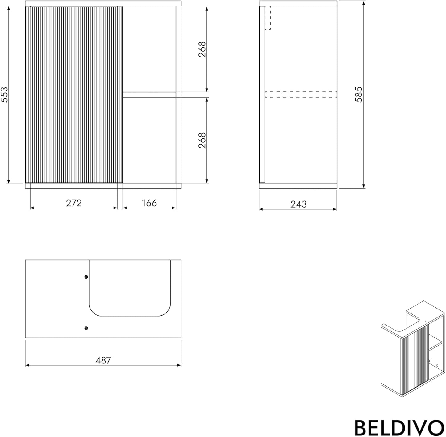 BERNSTEIN Beldivo Badmöbel Set mit Waschbecken – Wandhängender Waschtischunterschrank mit Keramikbecken, Push-Open & Soft-Close, MDF