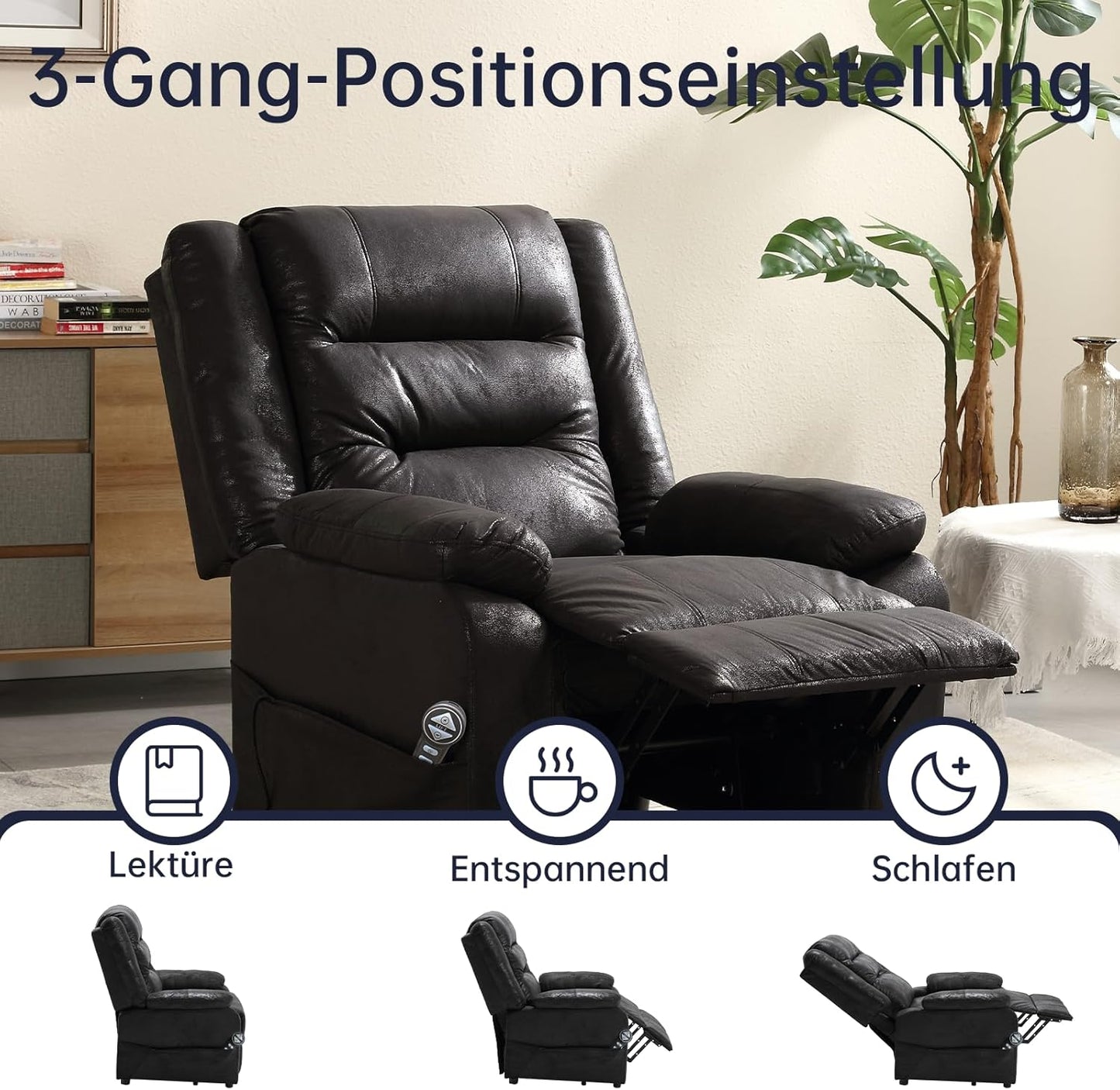 Asukale Elektrischer Relaxsessel mit Aufstehhilfe, Massage & Heizfunktion, Fernsehsessel verstellbar mit Fußstütze & Fernbedienung