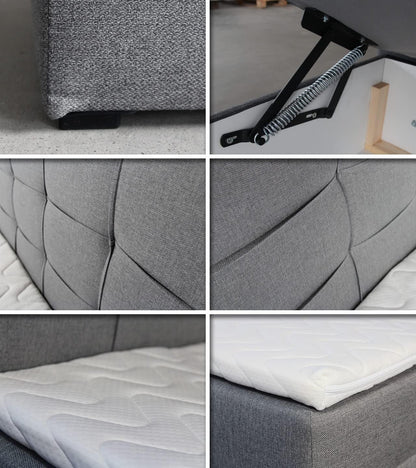 Sofnet Best Mini Boxspringbett mit Bettkasten und Topper – Gepolstertes Bett mit Bonellmatratze, Stauraumbett für Schlafzimmer