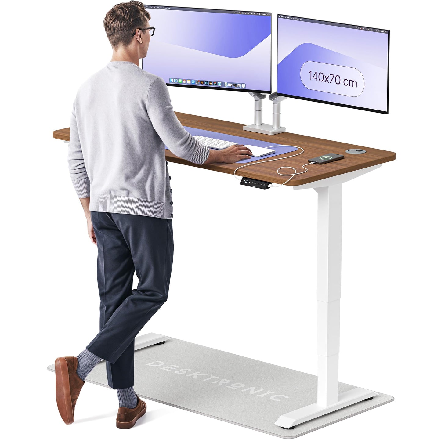 Desktronic HomePro Höhenverstellbarer Schreibtisch Elektrisch – Ergonomischer Steh Sitz Schreibtisch mit Dual Motor, Touchscreen, USB-A & USB-C