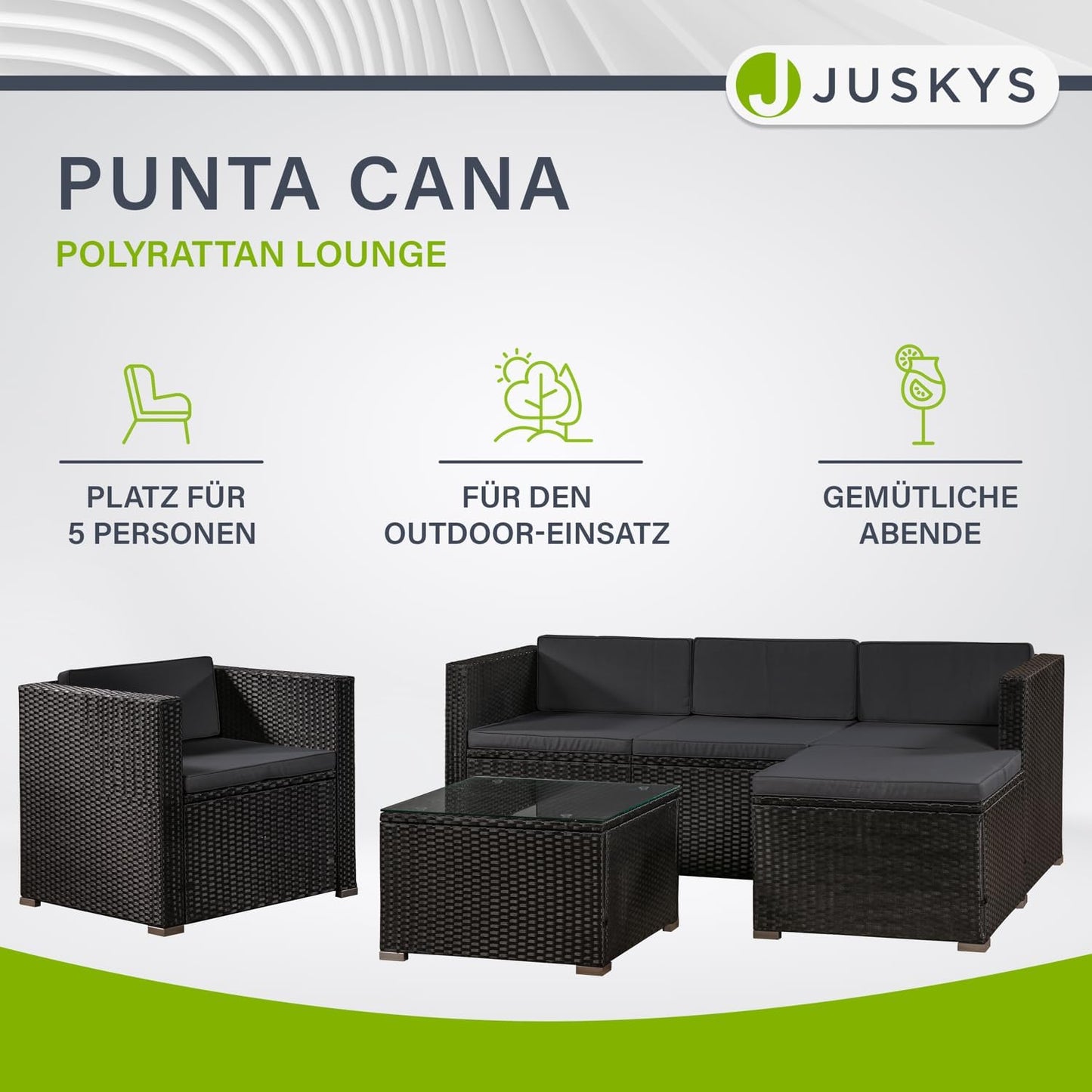 Juskys Polyrattan Lounge Punta Cana mit Sofa, Sessel & Tisch
