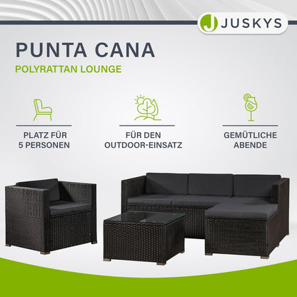 Juskys Polyrattan Lounge Punta Cana mit Sofa, Sessel & Tisch