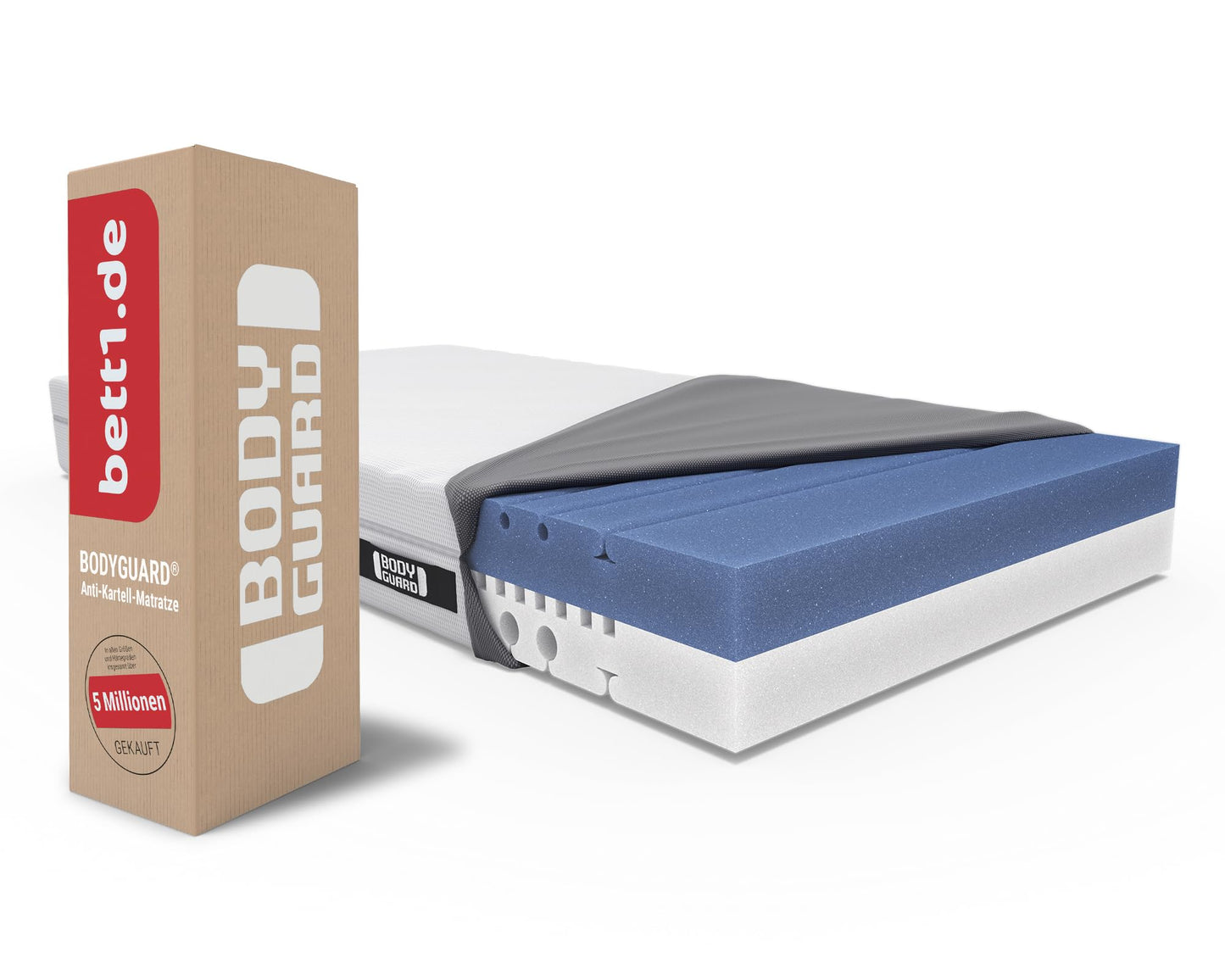 bett1 Bodyguard Anti-Kartell Matratze aus QXSchaum, 2 Härtegrade, Oeko-TEX 100, waschbarer Bezug