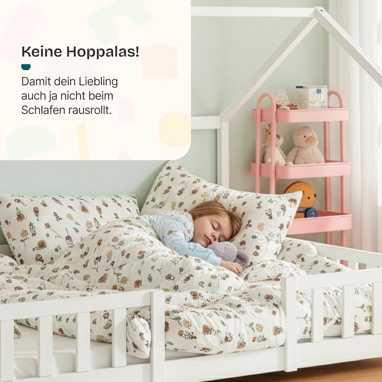 [en.casa] Kinder Hausbett aus Kiefernholz mit Lattenrost & Matratze, Montessori Kinderbett mit Rausfallschutz, stabiles Spielbett für Kinderzimmer
