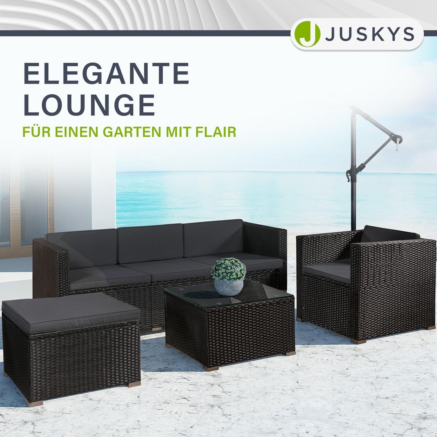 Juskys Polyrattan Lounge Punta Cana mit Sofa, Sessel & Tisch