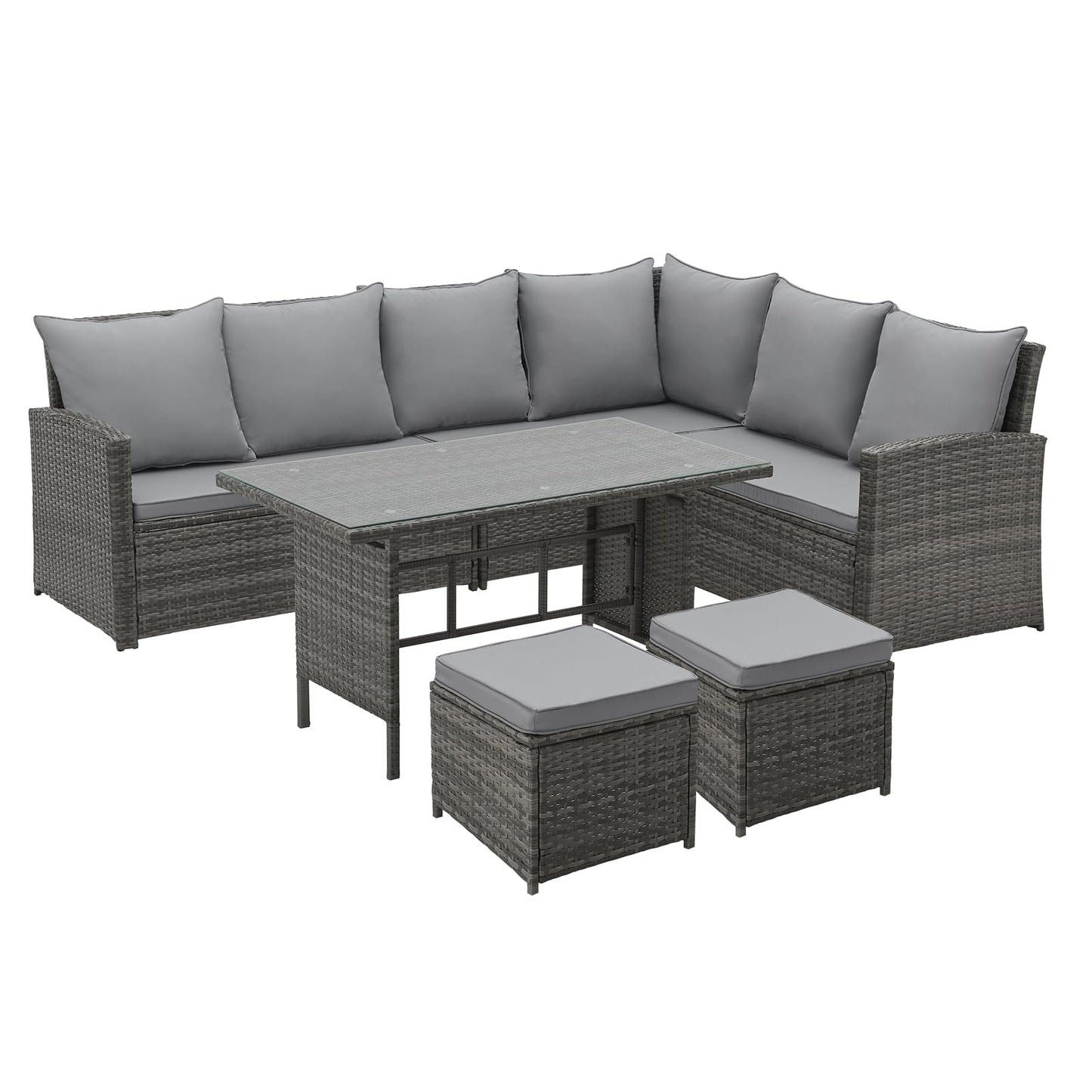 SVITA Madison Rattan Lounge Ecksofa Set Braun, Polyrattan Gartenmöbel mit Tisch & Kissen