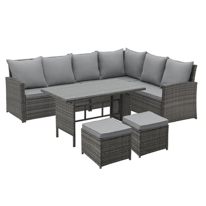 SVITA Madison Rattan Lounge Ecksofa Set Braun, Polyrattan Gartenmöbel mit Tisch & Kissen