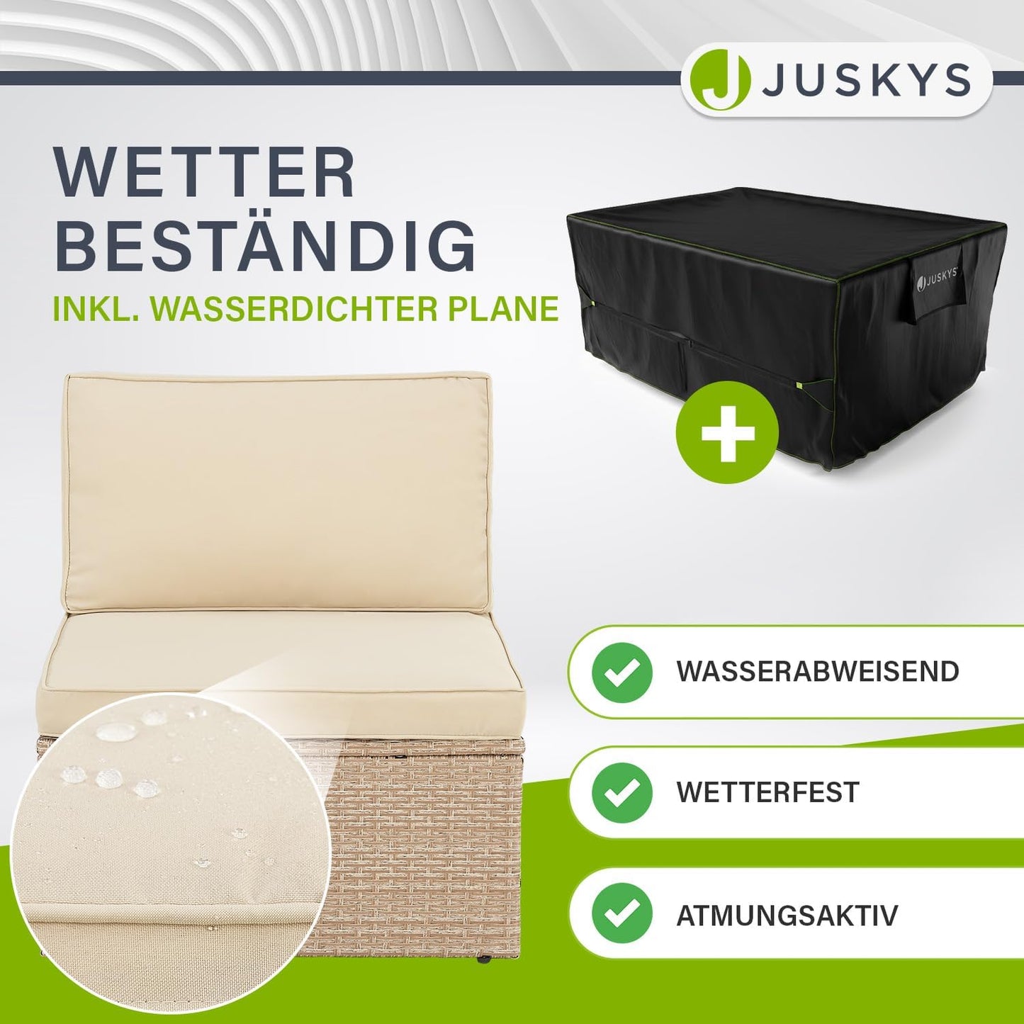 Juskys Polyrattan Gartenmöbel Set Salou mit Abdeckung, Outdoor Lounge mit Tisch & Kissen