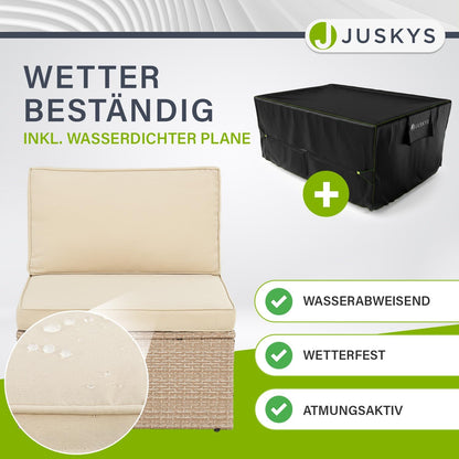 Juskys Polyrattan Gartenmöbel Set Salou mit Abdeckung, Outdoor Lounge mit Tisch & Kissen