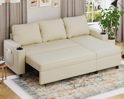 Devoko Ecksofa mit Schlaffunktion L-Form Schlafsofa mit Bettkasten Velours 3-Sitzer