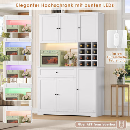 FirFurd Küchenschrank 180 cm mit LED, Steckdose & Weinregal, 100x39x180 cm