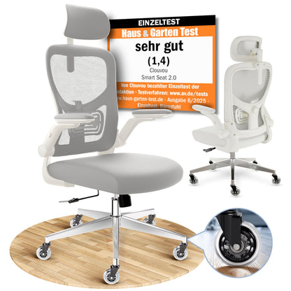 CLOUVOU CleverSeat Ergonomischer Bürostuhl – Verstellbarer Schreibtischstuhl mit 4D Armlehnen, Kopfstütze & Lendenstütze, Drehstuhl bis 150 kg