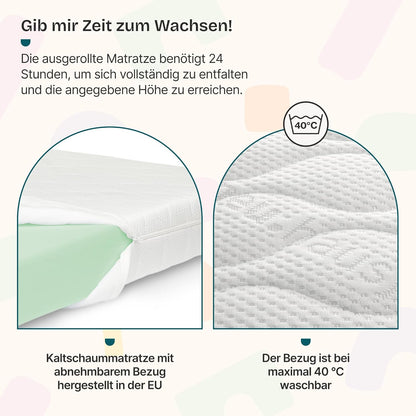 [en.casa] Kinder Hausbett aus Kiefernholz mit Lattenrost & Matratze, Montessori Kinderbett mit Rausfallschutz, stabiles Spielbett für Kinderzimmer