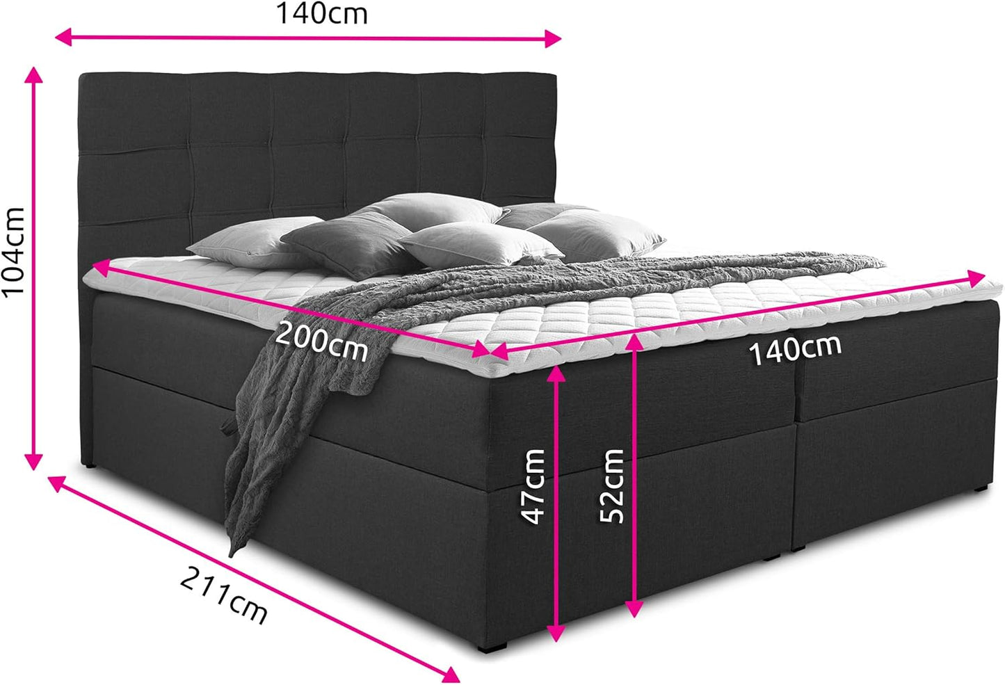 Sofnet Best Boxspringbett mit 2 Bettkästen, Bonellfederkern Matratze & Topper, Polsterbett mit Stauraum, Modernes Bettgestell Schlafzimmer