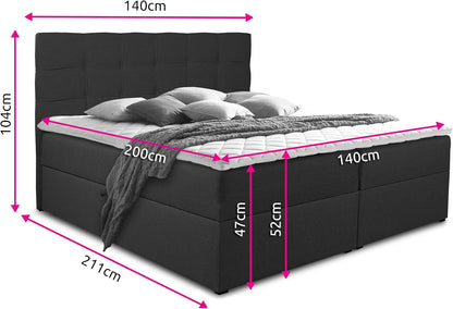 Sofnet Best Boxspringbett mit 2 Bettkästen, Bonellfederkern Matratze & Topper, Polsterbett mit Stauraum, Modernes Bettgestell Schlafzimmer