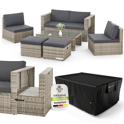 Juskys Polyrattan Gartenmöbel Set Salou mit Abdeckung, Outdoor Lounge mit Tisch & Kissen