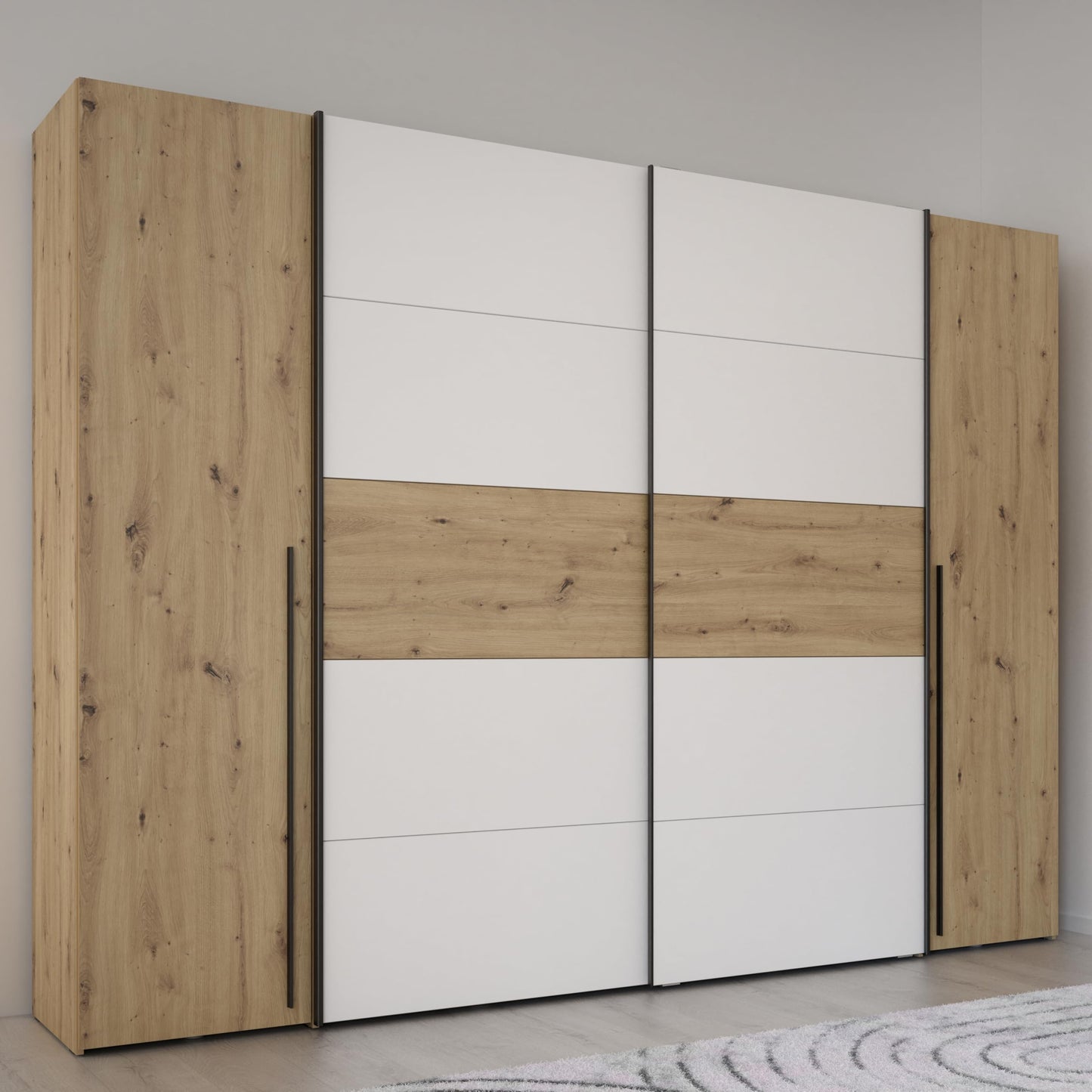 Forte Jabim Kleiderschrank mit LED Beleuchtung – Schwebetürenschrank 4-türig 280 cm Schlafzimmer