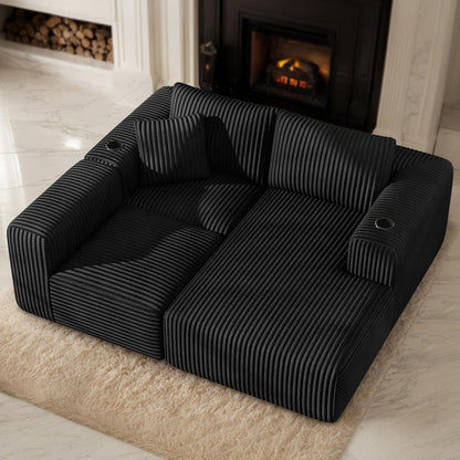 DURASPACE Cord Modulares L-Form Sofa mit Schlaffunktion, Memory-Schaum Cloud Couch mit tiefer Sitzfläche, Getränkehalter