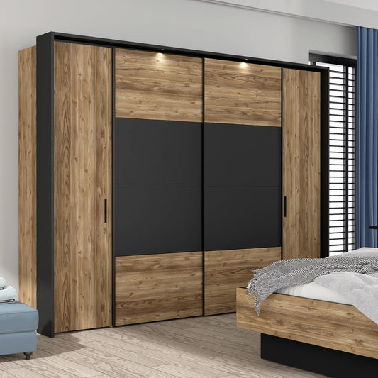 Forte Jabim Kleiderschrank mit LED Beleuchtung – Schwebetürenschrank 4-türig 280 cm Schlafzimmer