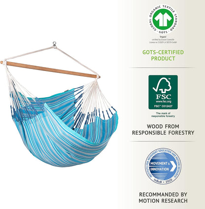 La Siesta Habana Hängesessel Kingsize aus Bio-Baumwolle mit Bambus Spreizstab & 360° Drehgelenk – Premium Hängestuhl für Garten, Balkon & Wohnzimmer
