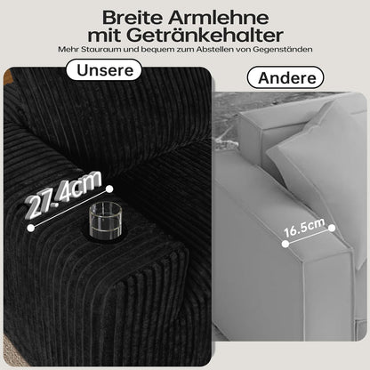 DURASPACE Cord Modulares L-Form Sofa mit Schlaffunktion, Memory-Schaum Cloud Couch mit tiefer Sitzfläche, Getränkehalter