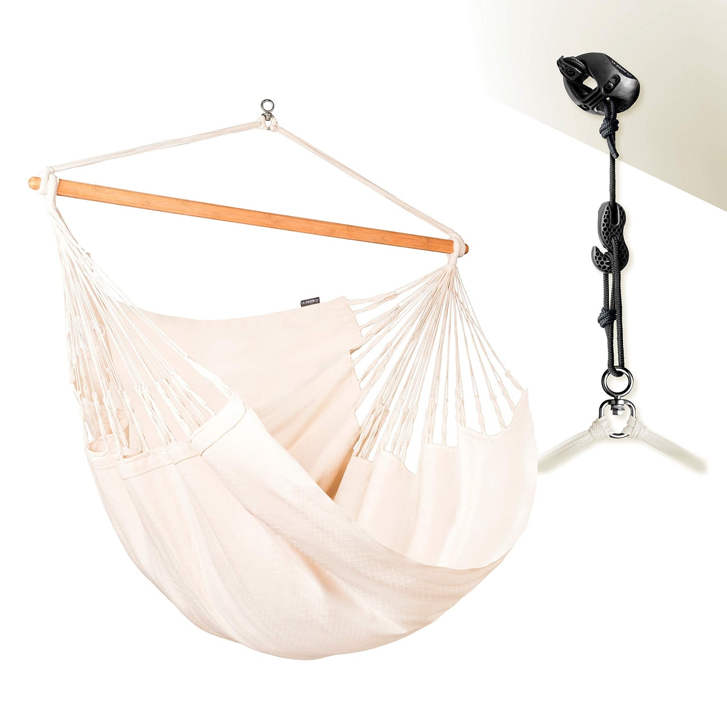 La Siesta Habana Hängesessel Kingsize aus Bio-Baumwolle mit Bambus Spreizstab & 360° Drehgelenk – Premium Hängestuhl für Garten, Balkon & Wohnzimmer