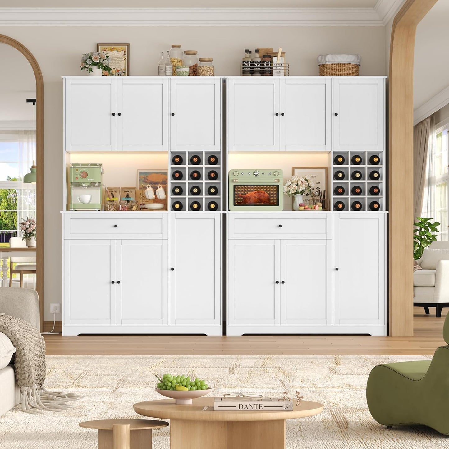FirFurd Küchenschrank 180 cm mit LED, Steckdose & Weinregal, 100x39x180 cm