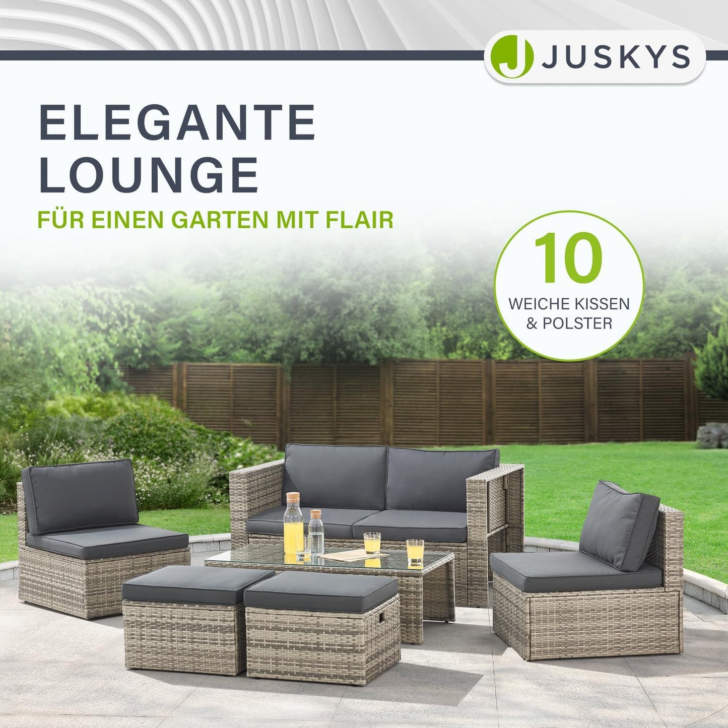 Juskys Polyrattan Gartenmöbel Set Salou mit Abdeckung, Outdoor Lounge für 6 Personen, wetterfest